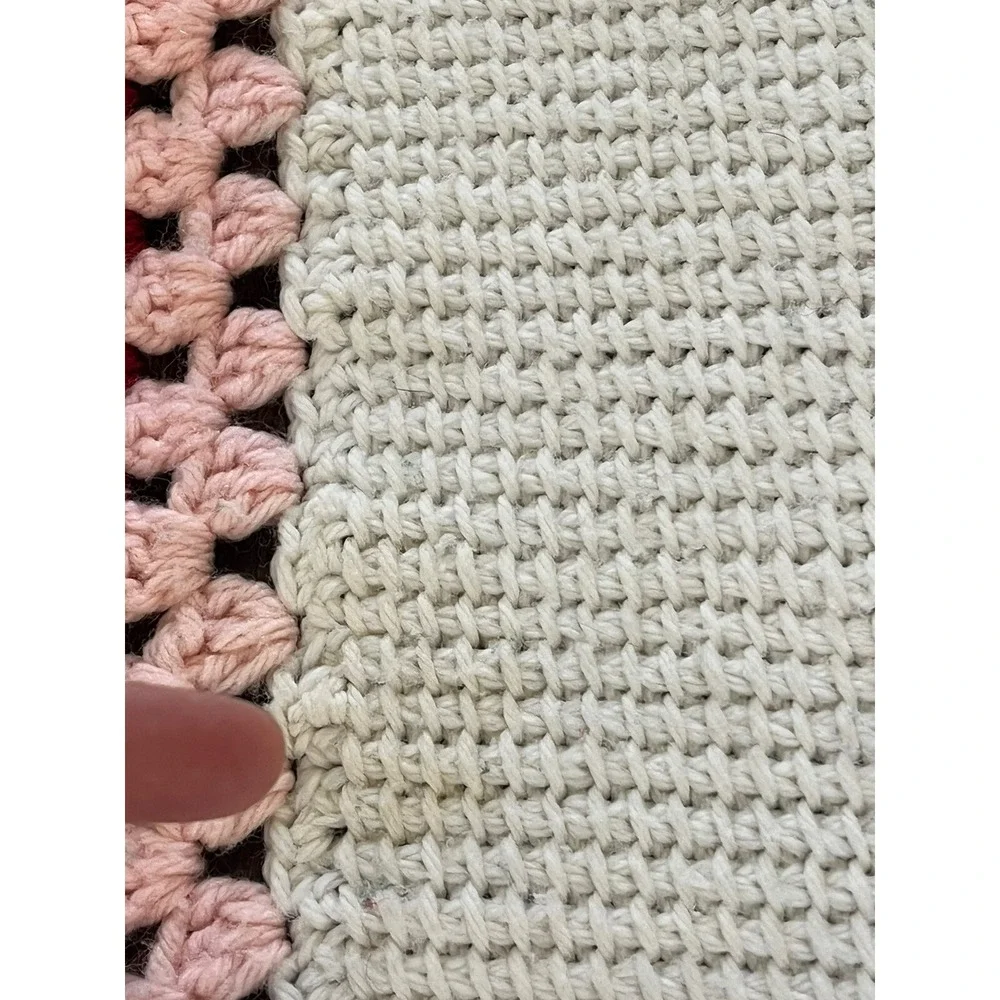 Vintage Afghan Crochet Throw Blanket GUC Rose Fringe 46